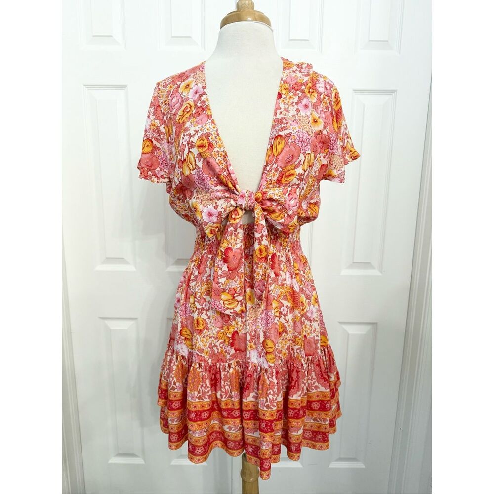 Walker & Wade Womens Tangerine Ruffle Sleeve Tie Front Sarah‎ Dress Medium NWT